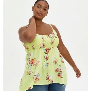 NWT Torrid Babydoll Sleeveless Tunic Challis Floral Neon Lime Size 28